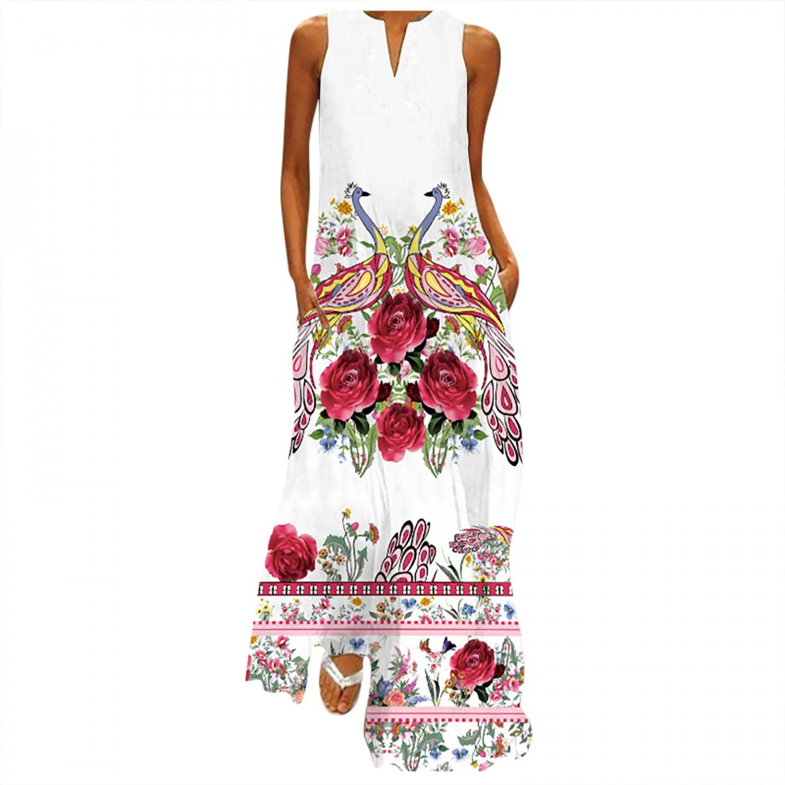 Women's Floral Boho Maxi Dress - Sleeveless Casual Summer Sundress for Beach, Party & Vacation | Tavorpt Long Tunic Dress