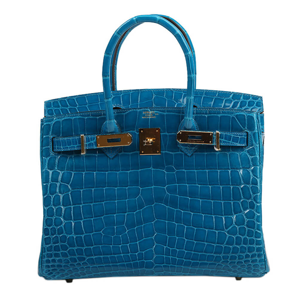 Authentic Hermès Birkin 30 Handbag in Blue Izmir Crocodile Leather - Luxury Designer Tote for Women, Perfect for Work, Travel & Special Occasions