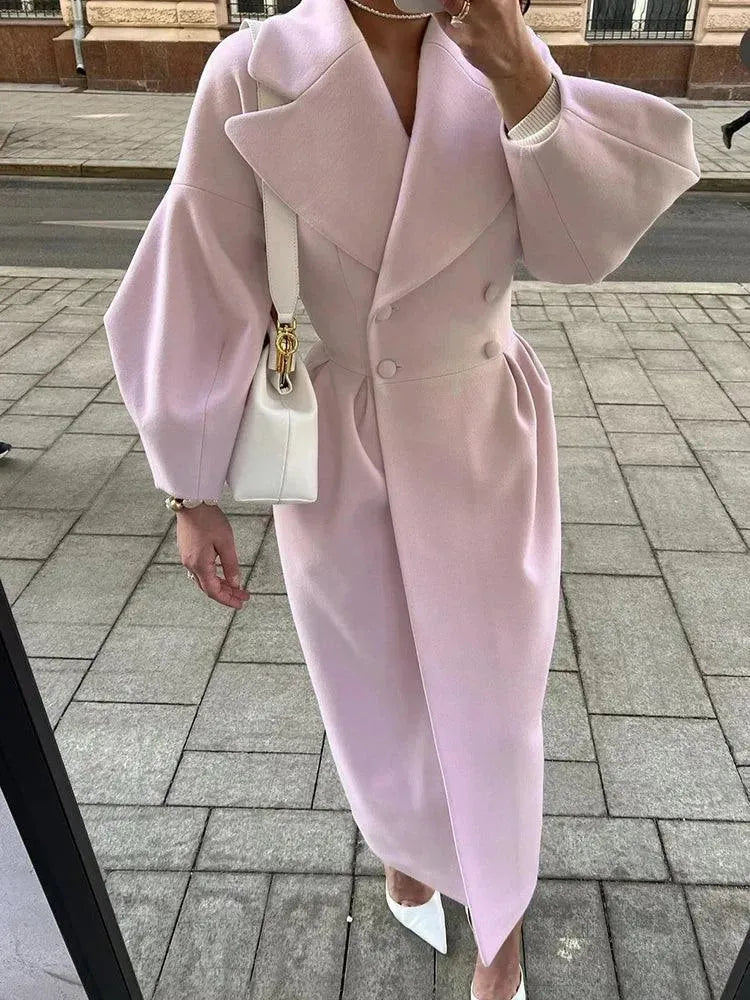 Women's Stylish Lantern Sleeve Overcoat - Elegant Long Trench Coat for Fall & Winter - Perfect for Office, Date Night & Special Occasions