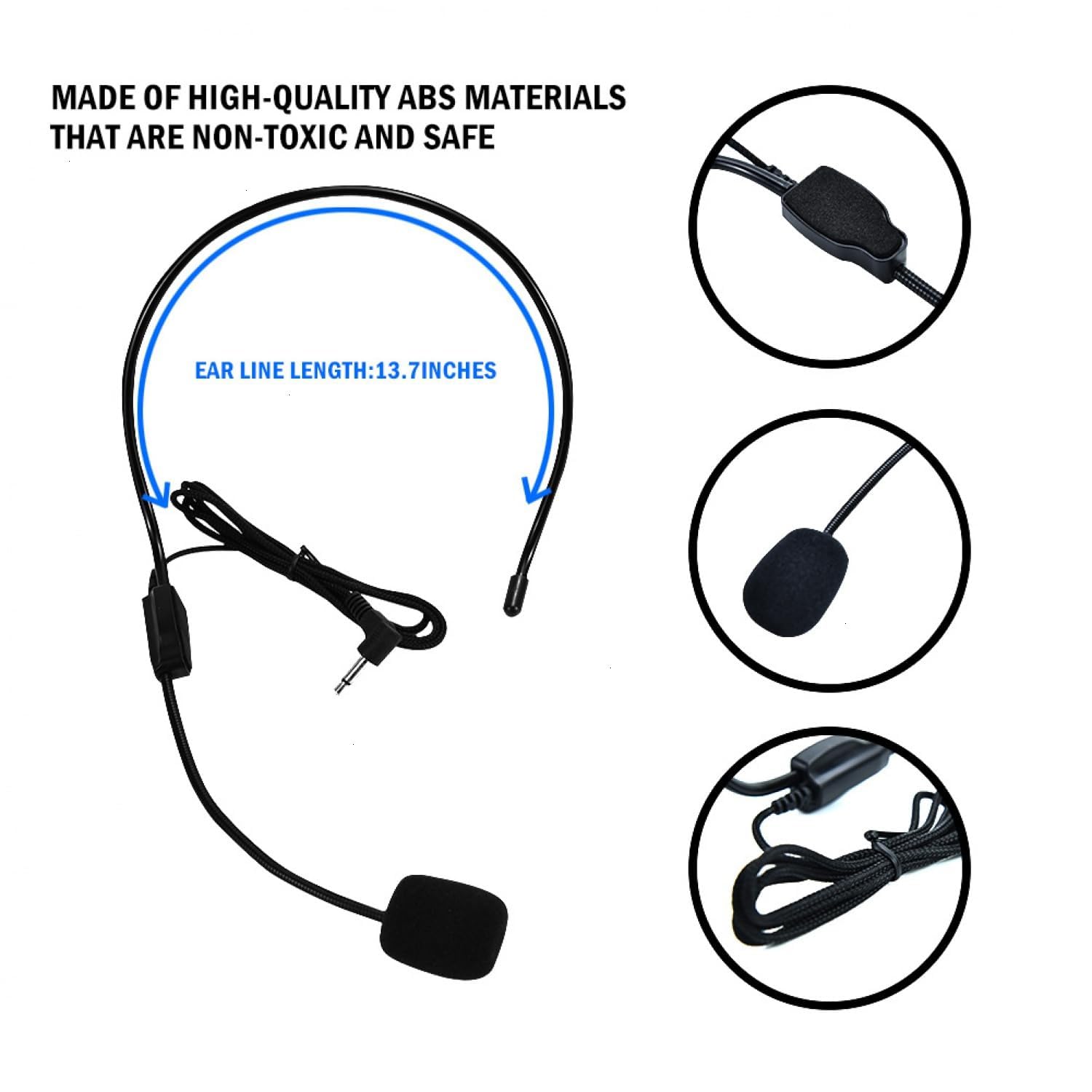 Professional Wired Headset Microphone with Flexible Boom - Noise Cancelling Mic for Singing, Teaching, Public Speaking, Coaching & Presentations (Black, 2-Pack) - Perfect for Voice Amplifiers, Classrooms, Webinars & Senior Care