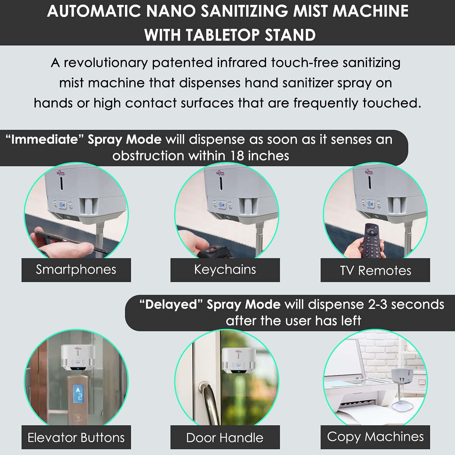 SkinDfense Mist Smart Surface & Smartphone Sanitizer Spray Machine – Portable Touchless Disinfectant Spray – Automatic Nano Cleaning Mist with Tabletop Stand – Ideal for Home, Office & Travel Use