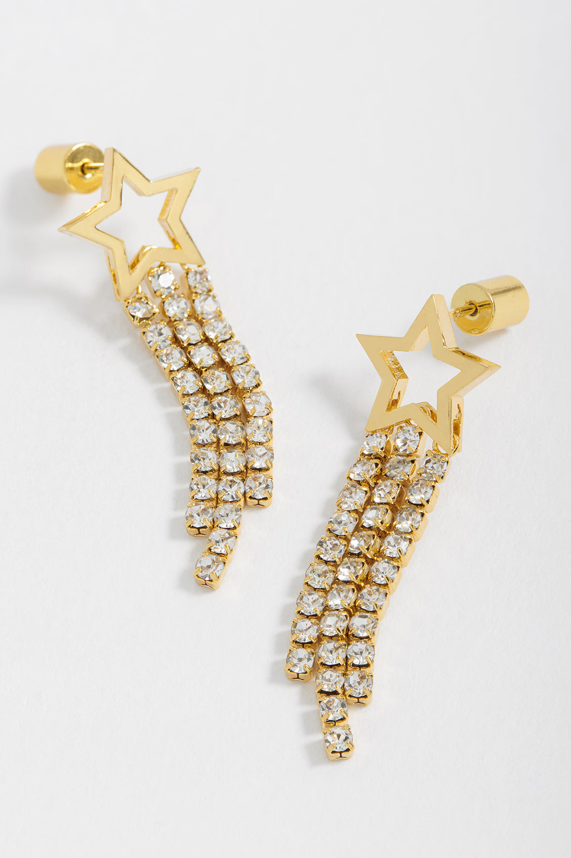 Star Tennis Chain Drop Stud Earrings for Women - 14K Gold Plated Cubic Zirconia Dangle Earrings - Perfect for Parties, Weddings & Date Nights