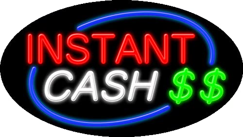 Instant Cash Glass Neon Sign #14592 | Handmade in USA | Perfect for Bar, Cafe & Home Decor