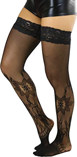 Botanical Lace Cling Fishnets - Black