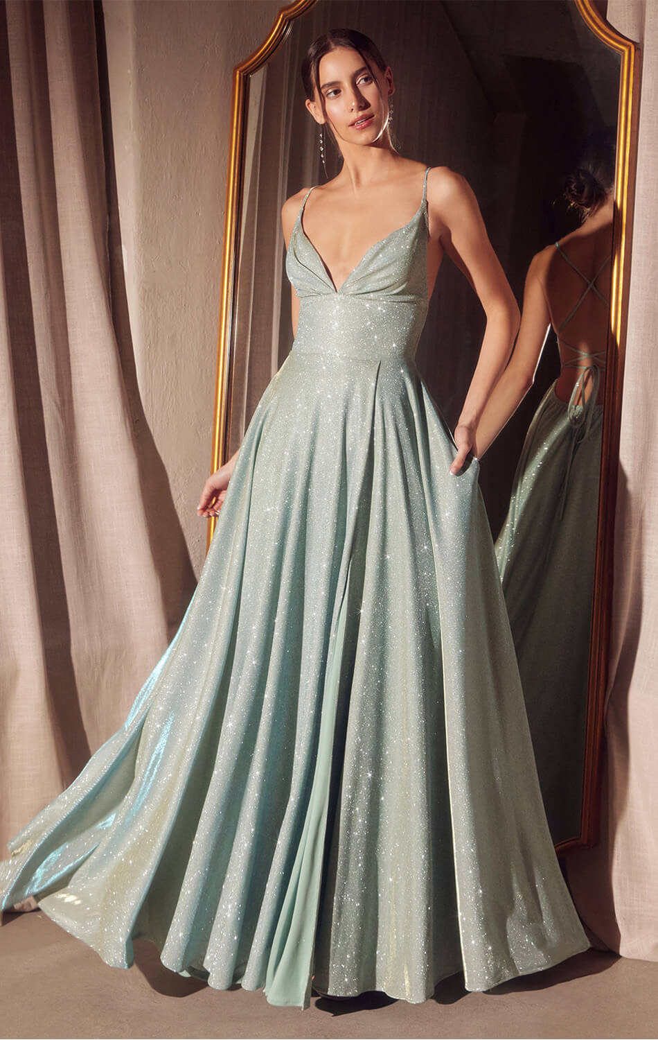 Elegant Gwyndolyn Gown - Shimmering Lace Up Back Long Evening Dress for Prom, Wedding & Special Occasions