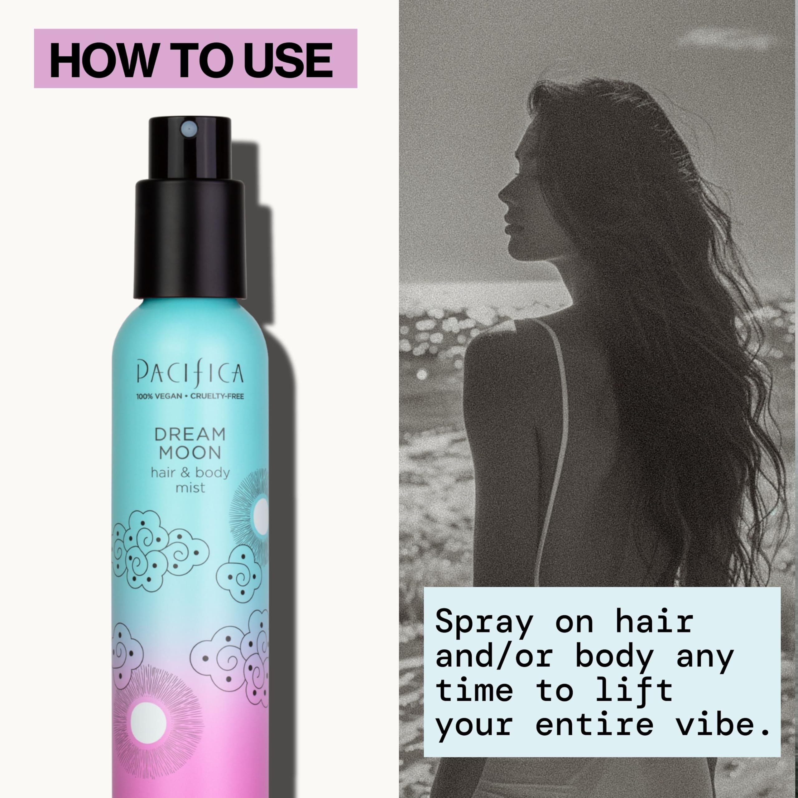 Pacifica Dream Moon Hair & Body Fragrance Spray - Bergamot, Pear, Pink Rose, Coconut, Vanilla, Sandalwood & Patchouli Scent | Alcohol-Free, Vegan, Cruelty-Free Perfume Mist (5 oz) - Perfect for Date Nights, Special Occasions & Everyday Wear