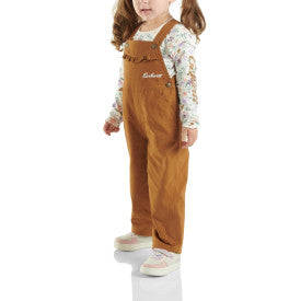 Carhartt Brown Toddler Girls Long Sleeve Bodysuit & Canvas Overalls Set - Warm Winter Outfit for Playdates & Outdoor Adventures