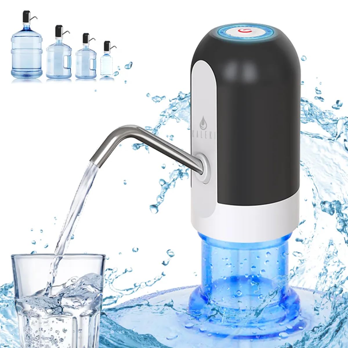 Kaleki Water Bottle Pump Dispenser - USB Rechargeable Dosing Pump for 5 Gallon Jugs, Portable Water Dispenser for Home, Office, Camping & Outdoor Use (Black)
