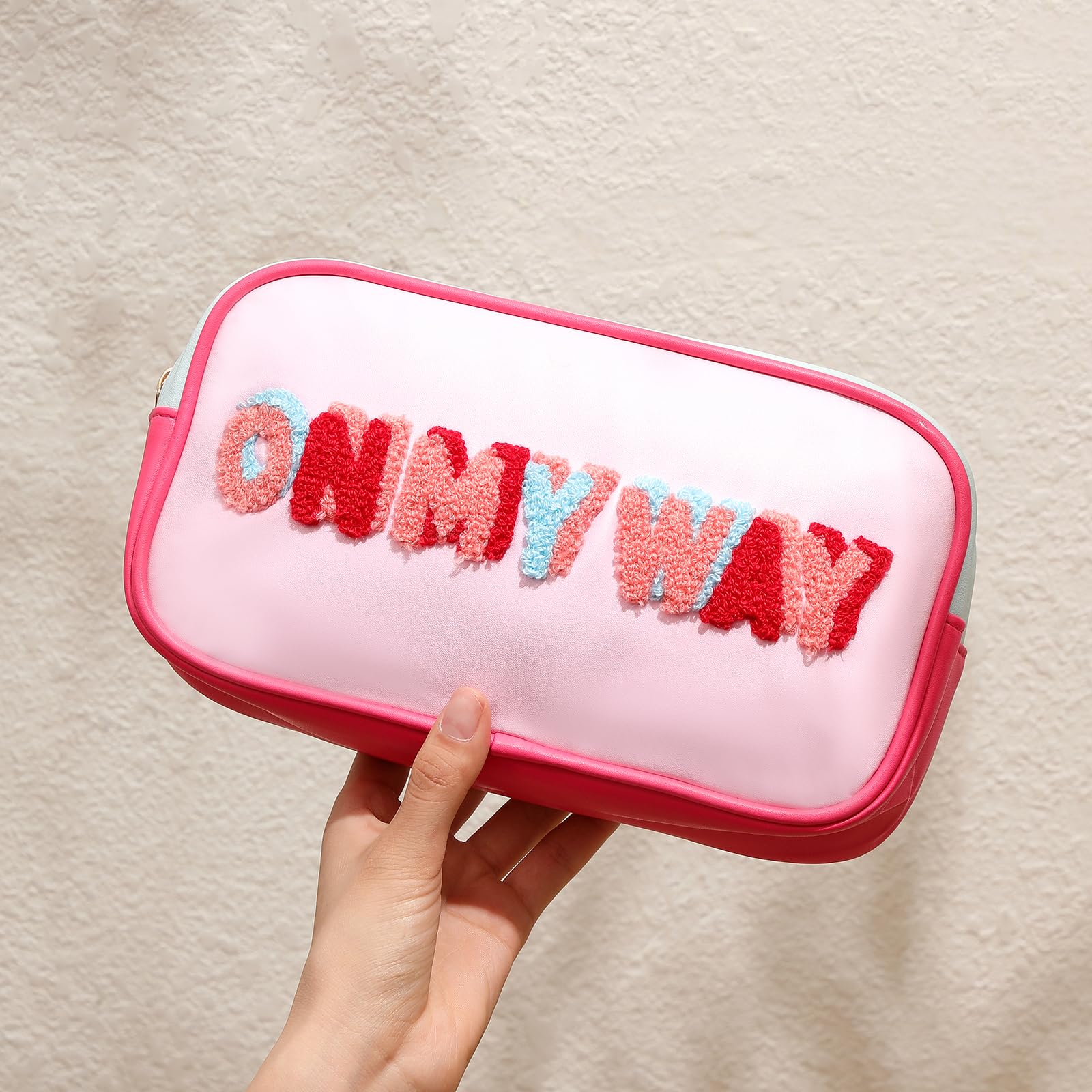 Cute PU Leather Letter Makeup Bag - Waterproof Cosmetic Organizer for Women & Girls | Travel & Daily Use