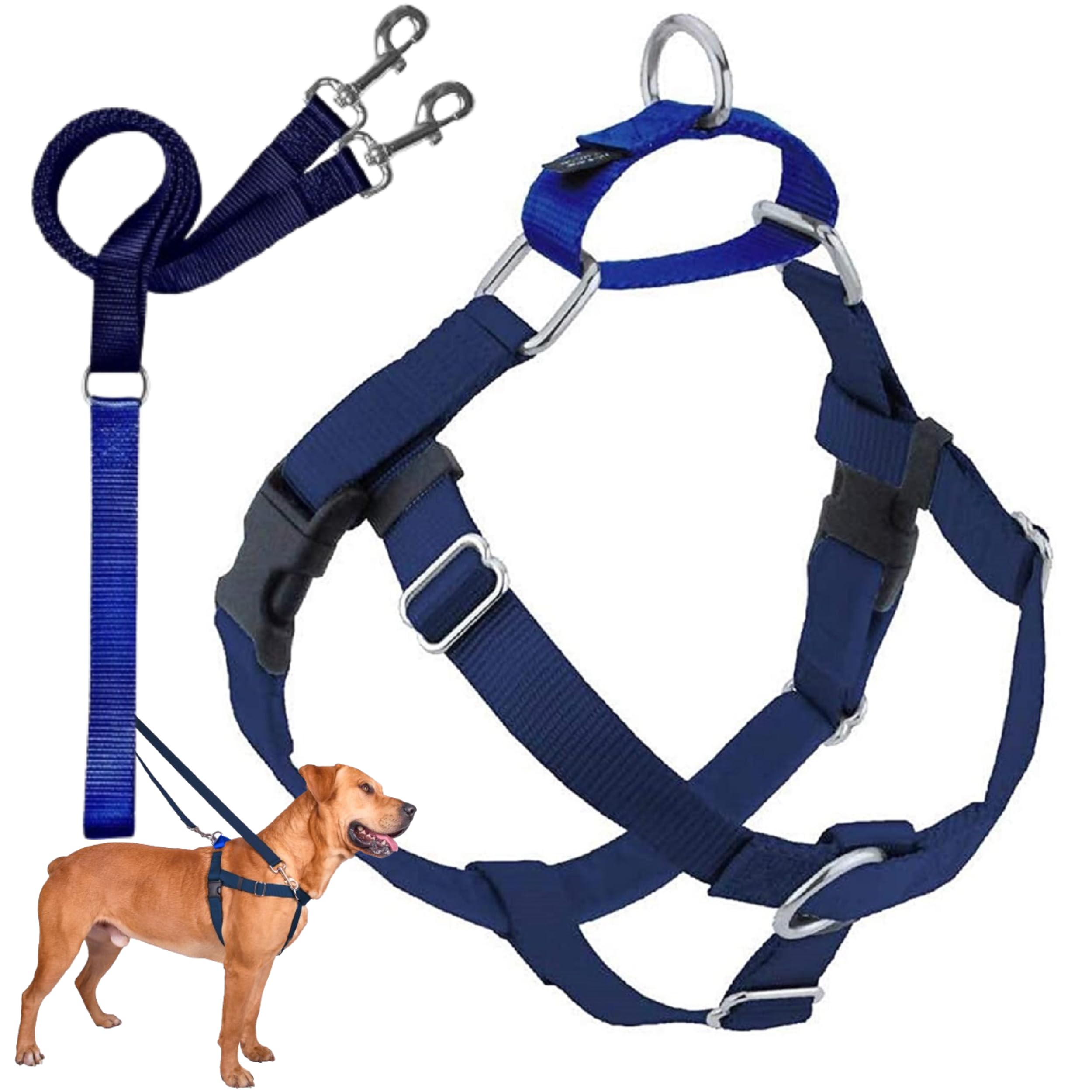 2 Hounds Design Freedom No Pull Dog Harness - Adjustable Pet Harness and Leash Set for Easy Walking & Comfortable Control - Fits Small, Medium & Large Dogs - Navy Blue Solid Color - Made in USA - Perfect for Training, Hiking, and Daily Walks