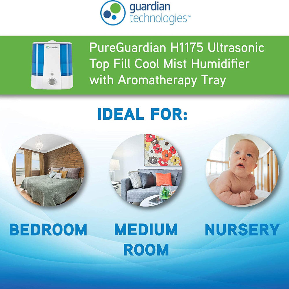 PURE GUARDIAN H1175FL Ultrasonic Cool Mist Humidifier - Certified Refurbished with Home Essentials Warranty | Perfect for Bedroom, Nursery & Office Air Moisturizing