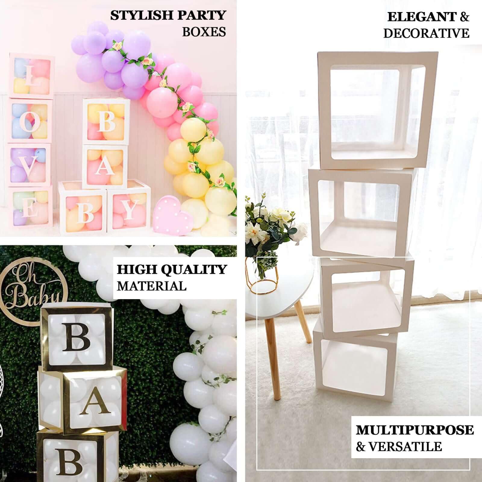 Efavormart 2-Pack Gold Trim Clear Balloon Gift Boxes - DIY Party Decor for Baby Showers, Christmas, Birthdays, Weddings & Special Events | Perfect for Table Centerpieces, Photo Backdrops & Festive Celebrations
