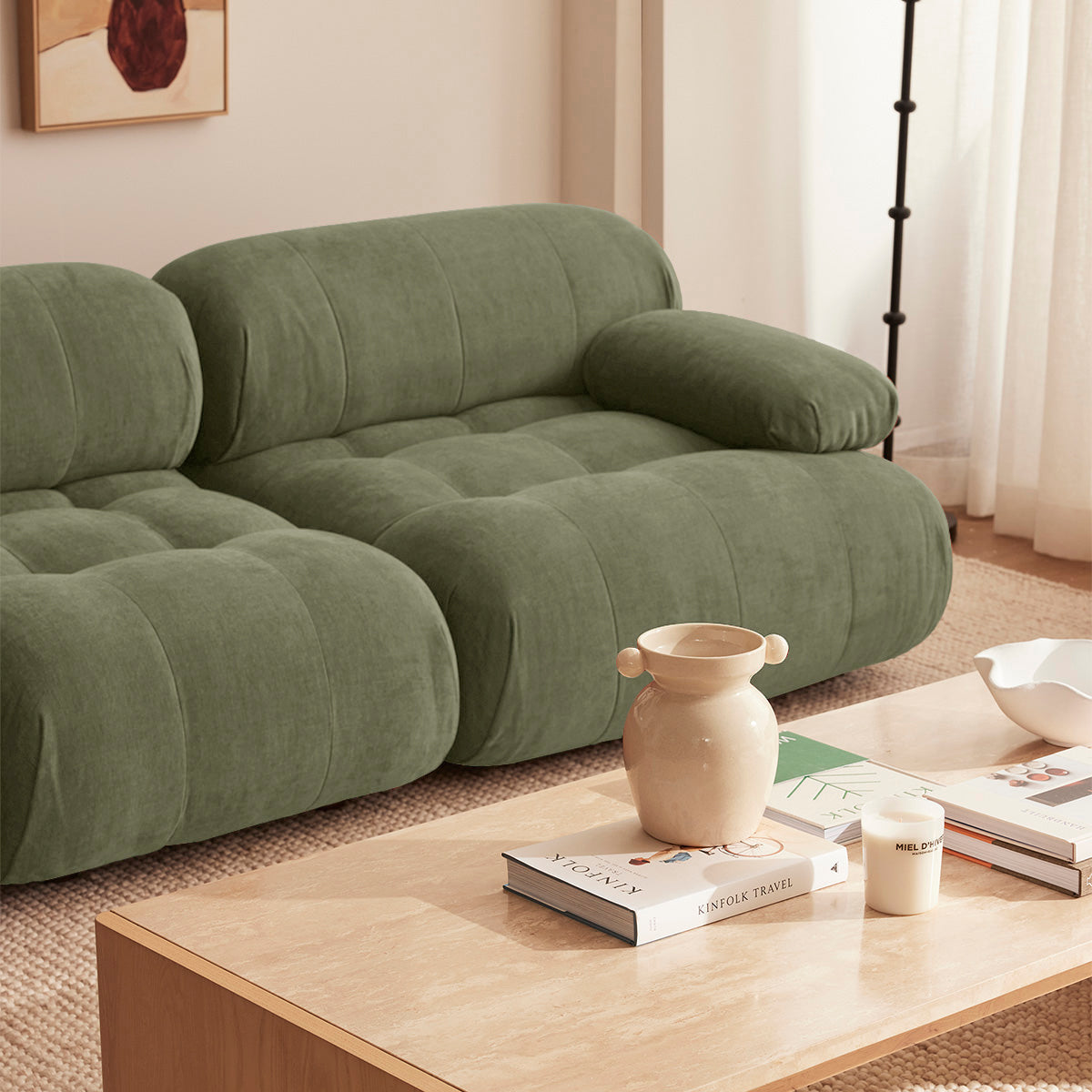 Bowie Textured Velvet 3-Seater Sofa in Olive Green - Modern Living Room Furniture for Small Spaces & Apartments