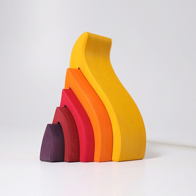 Grimm's Medium Fire Yellow Red 5-Piece Wooden Toy Set – Perfect for Montessori Learning, Sensory Play & Kids' Imaginative Activities