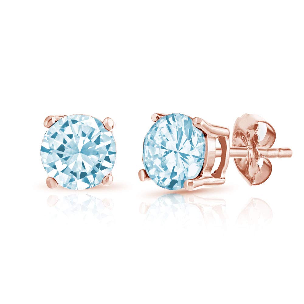 2 Pack Rose Gold Plated Sterling Silver 6mm Round Basket Stud Earrings with London Blue Topaz & Sapphire Gemstones - Elegant Jewelry for Women, Gift for Her, Perfect for Parties, Weddings & Daily Wear