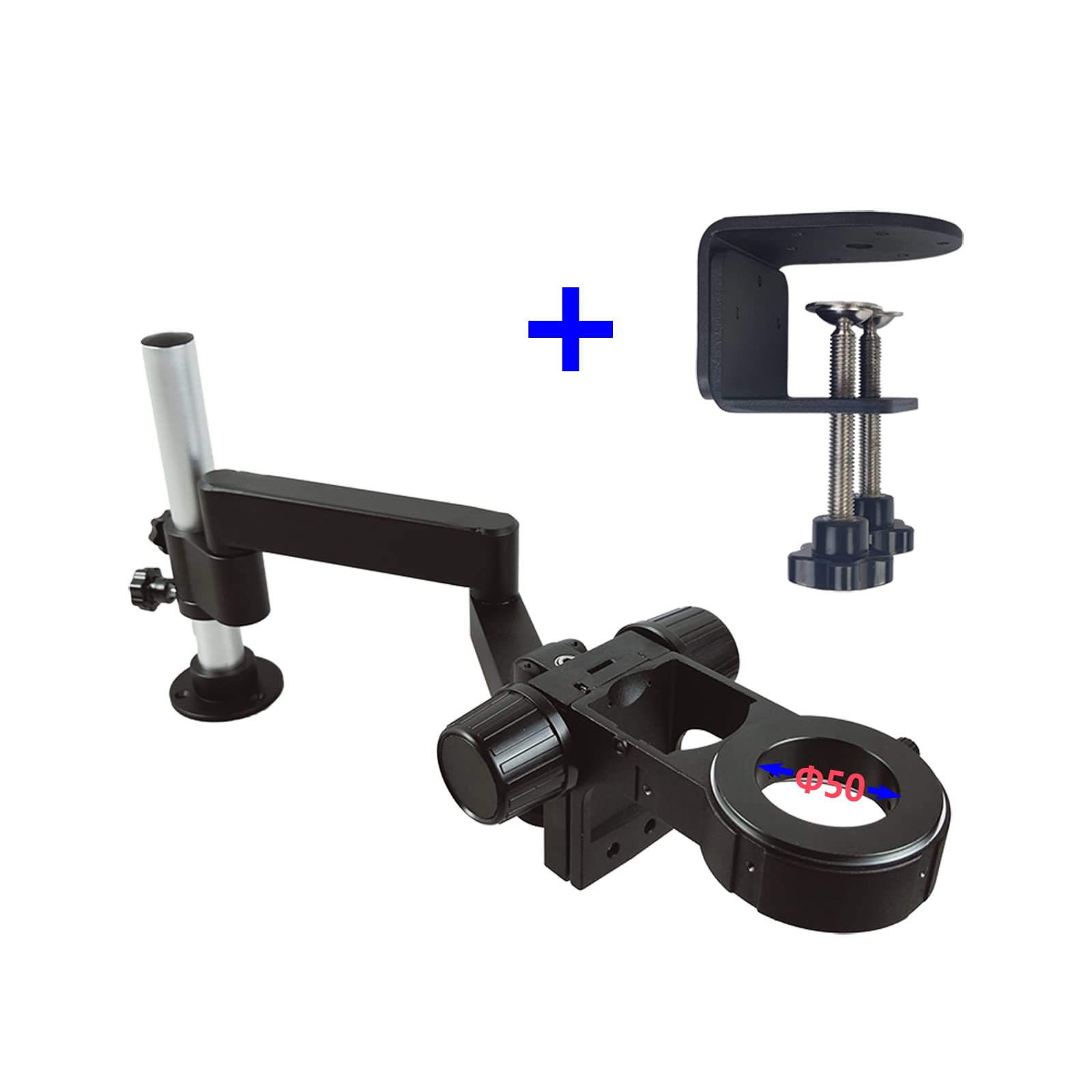 Professional Microscope Articulating Universal Rotatable Arm Stand with Clamp - 50mm Black for Stereo Trinocular Microscopes | Perfect for HDMI Camera Lens, Phone Repair & Soldering Tools | Ideal for Electronics Labs, Jewelry Making & Scientific Research