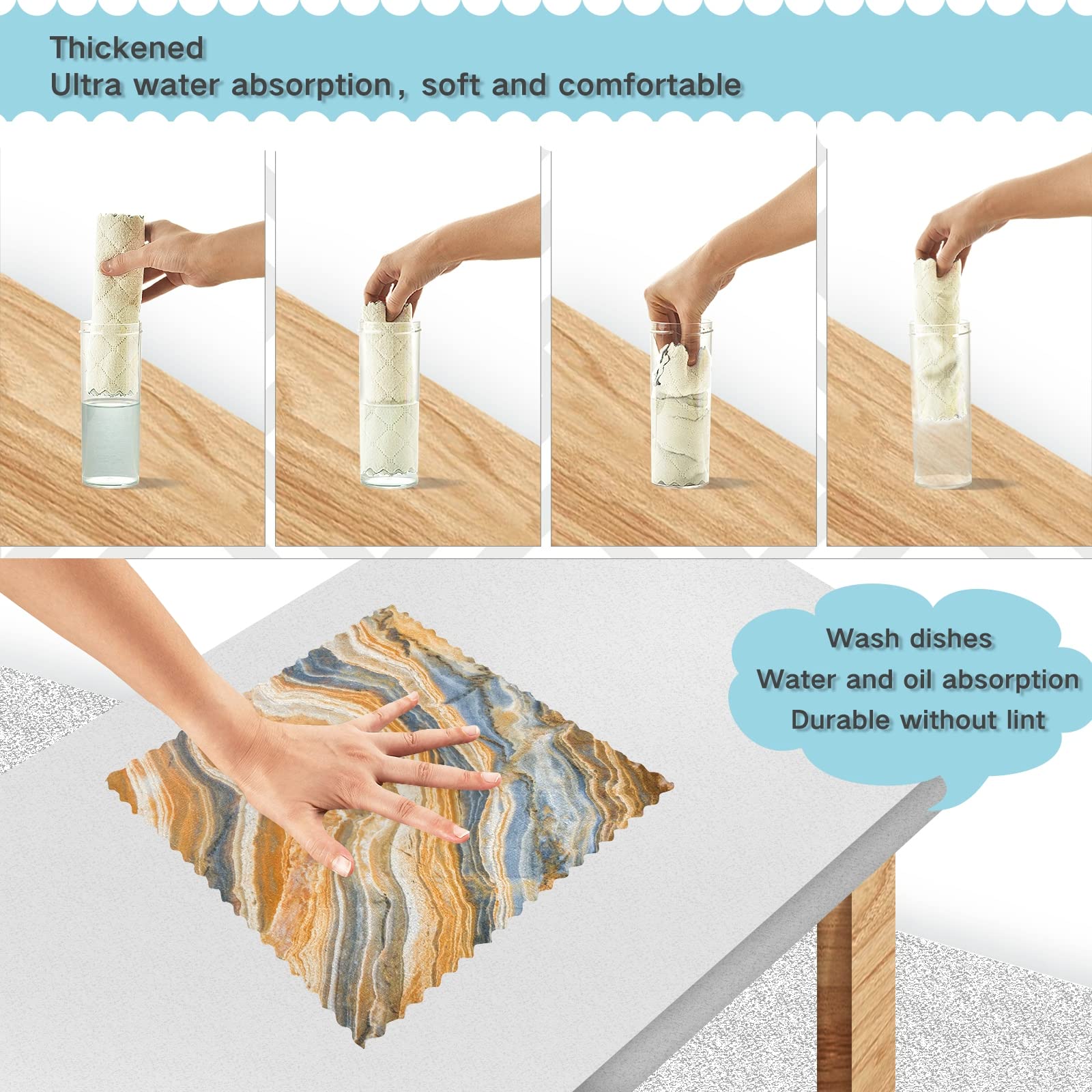 Golden Marble Dish Towels Set of 6 - Absorbent & Lint-Free for Kitchen & Bar Use