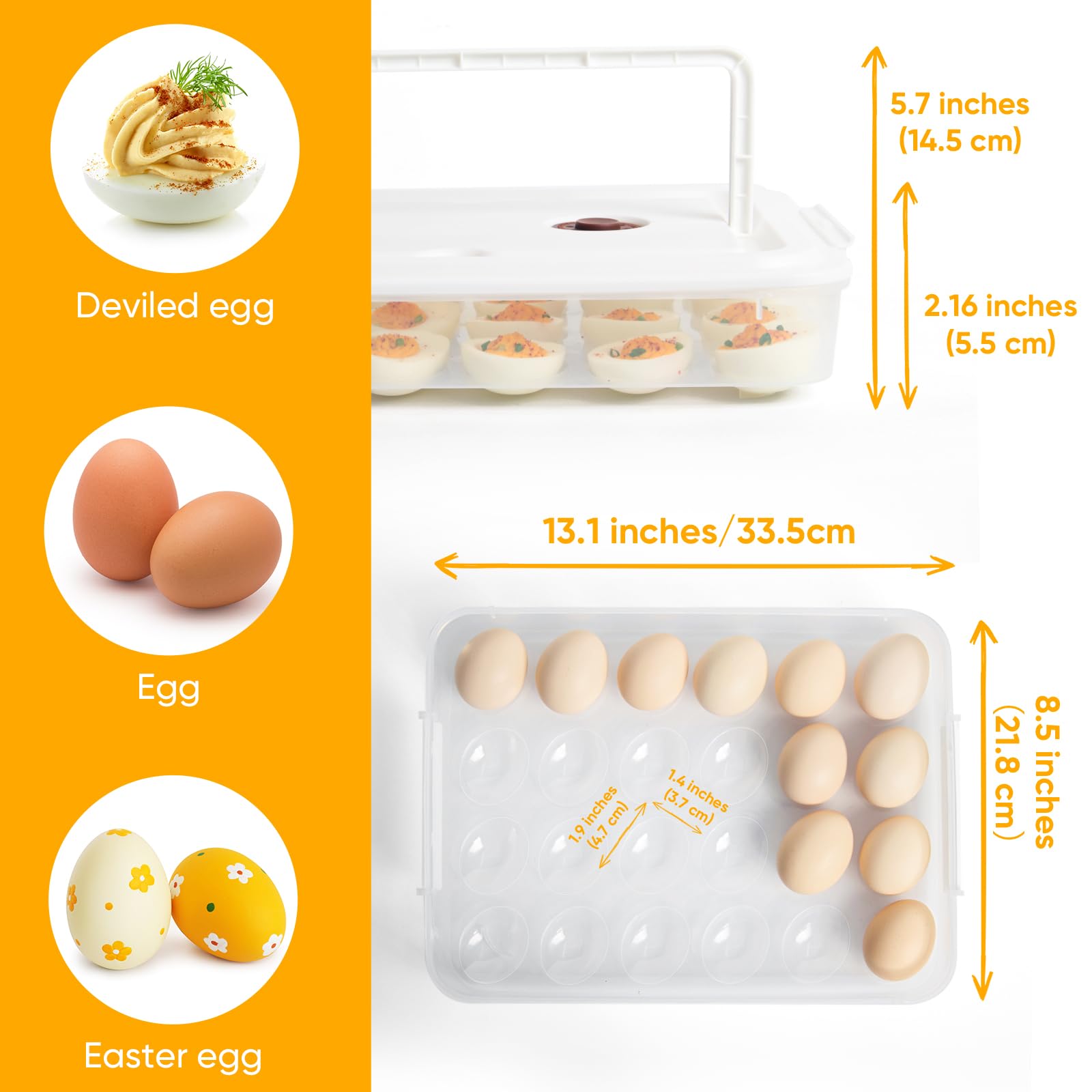 Premium Plastic Deviled Egg Container Set of 2 with Lid & Handle - Holds 48 Eggs - Clear Fridge Storage Tray - Perfect for Picnics, Parties, Easter, Potlucks & Family Gatherings - Portable Deviled Egg Carrier for Outdoor Events & Holiday Celebrations