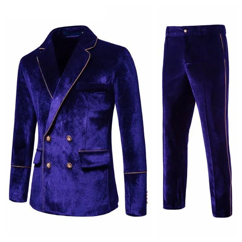 Luxury Gold Stripes Velvet Suit for Men - Elegant Formal Blazer & Pants Set - Perfect for Weddings, Parties & Special Occasions