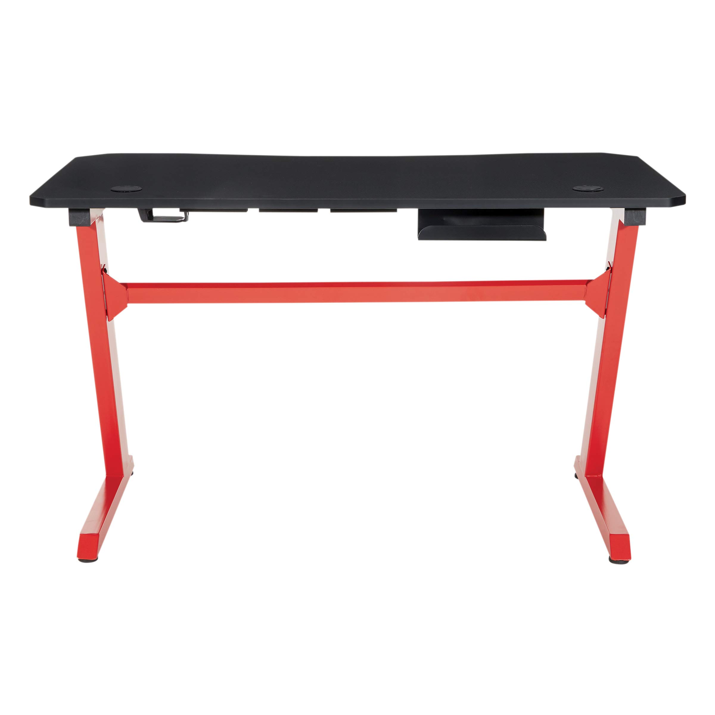 OSP Home Furnishings Ghost Battlestation Gaming Desk - Carbon Fiber Surface, Matte Black Top & Red Legs with Accessories | Perfect for PC Gaming Setup, Streaming & Home Office Workspace