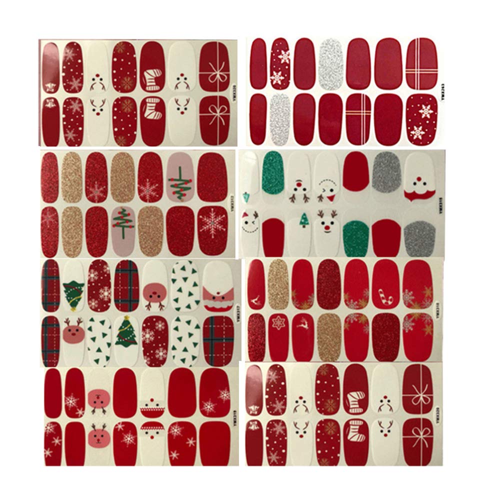 Lurrose 8 Sheets Christmas Nail Stickers - Red Xmas Full Cover Nail Art Wraps for Women | Holiday Winter Nail Decoration & New Year Party Nail Strips | Perfect for Christmas Parties, Gift Giving & Festive Nail Art