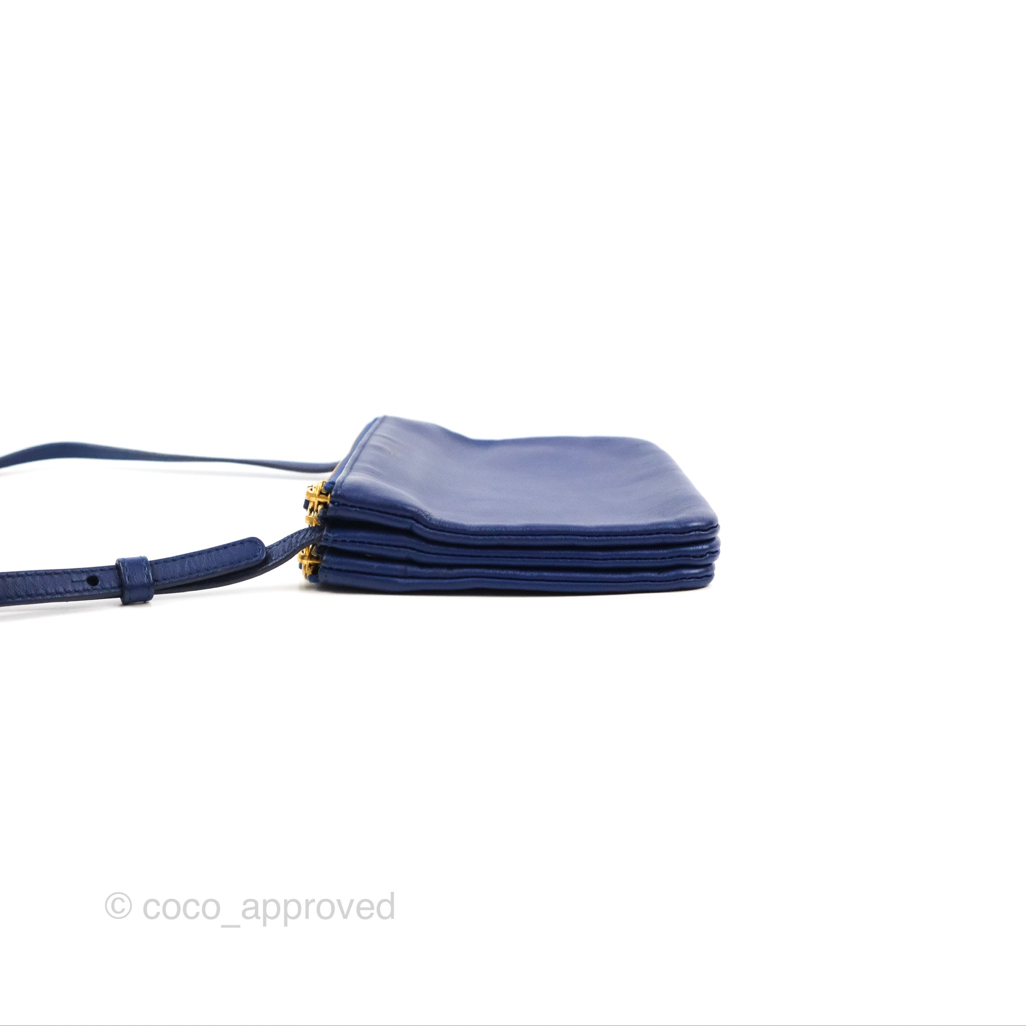 Celine Small Trio Crossbody Bag in Dark Blue Lambskin Leather with Gold Hardware - Perfect for Everyday Use, Travel & Date Nights