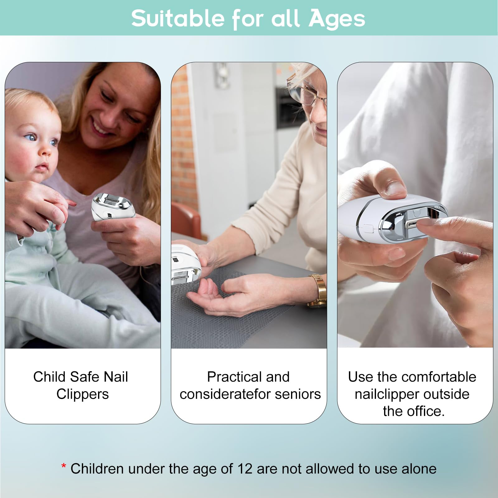 Electric Nail Clipper for Adults & Babies - Rechargeable Automatic Nail Trimmer with Safety Guard & Built-in Storage | Gentle Nail Care for Seniors, Children & Newborns | Perfect for Travel, Home & Salon Use