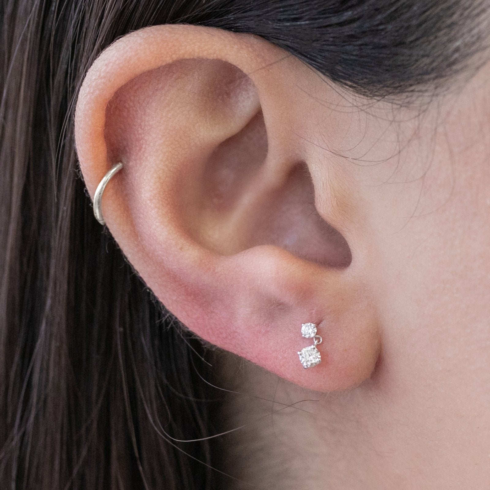 14k White Gold Double Diamond Drop Flat Back Stud Earrings - Elegant & Dainty Jewelry for Women, Perfect for Parties, Weddings & Everyday Wear