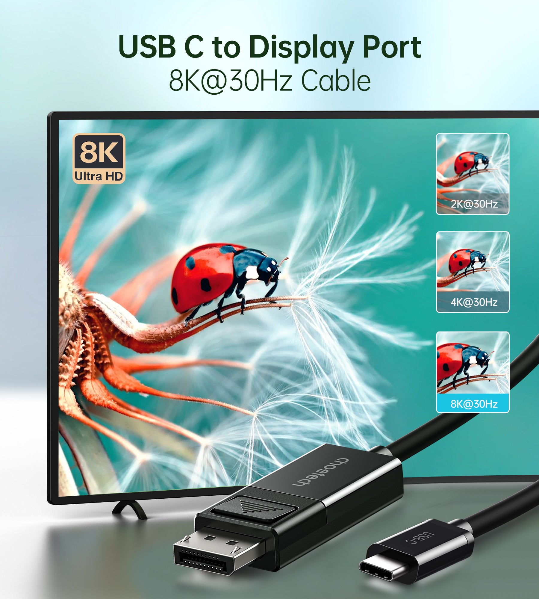 Choetech USB C to DisplayPort Cable 8K@30Hz 6ft - Thunderbolt 3 to DisplayPort Adapter 2-Way - Compatible with MacBook Pro, Dell XPS, Surface Pro for Gaming & 4K Video Editing