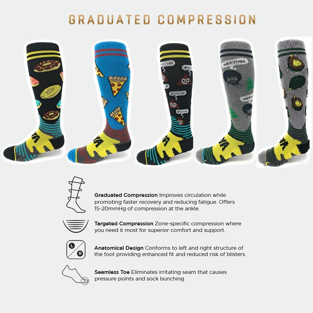 Funny Compression Socks for Men & Women 15-20 mmHg - Knee High Support Socks for Circulation & Medical Use - Perfect for Travel, Running & Work