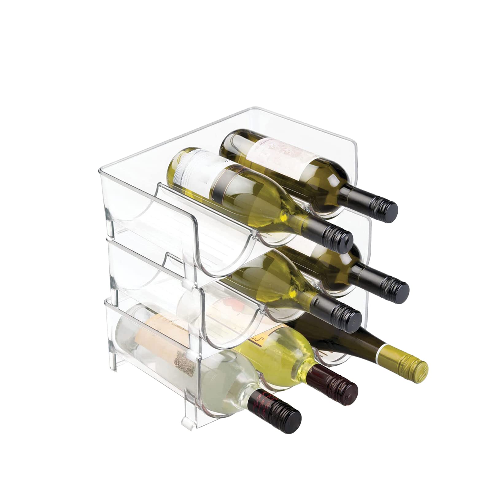 3-Pack Stackable Plastic Wine & Water Bottle Organizer for Kitchen, Pantry, Fridge