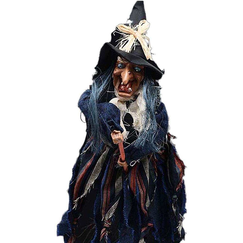 Halloween Witch Pendant Electric Prop - Voice Controlled Scary Decor for Haunted House, Garden, Yard & Bar - Blue LED Animated Hanging Decoration for Spooky Party & Home Decor