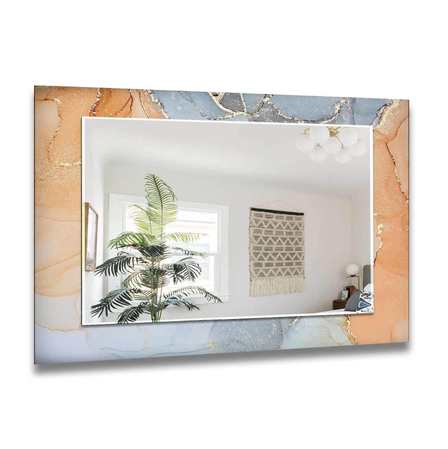 Abstract Orange and Gray Wall Mirror - Modern Geometric Decorative Mirror for Living Room, Bedroom & Entryway - Perfect for Home Decor & Interior Design