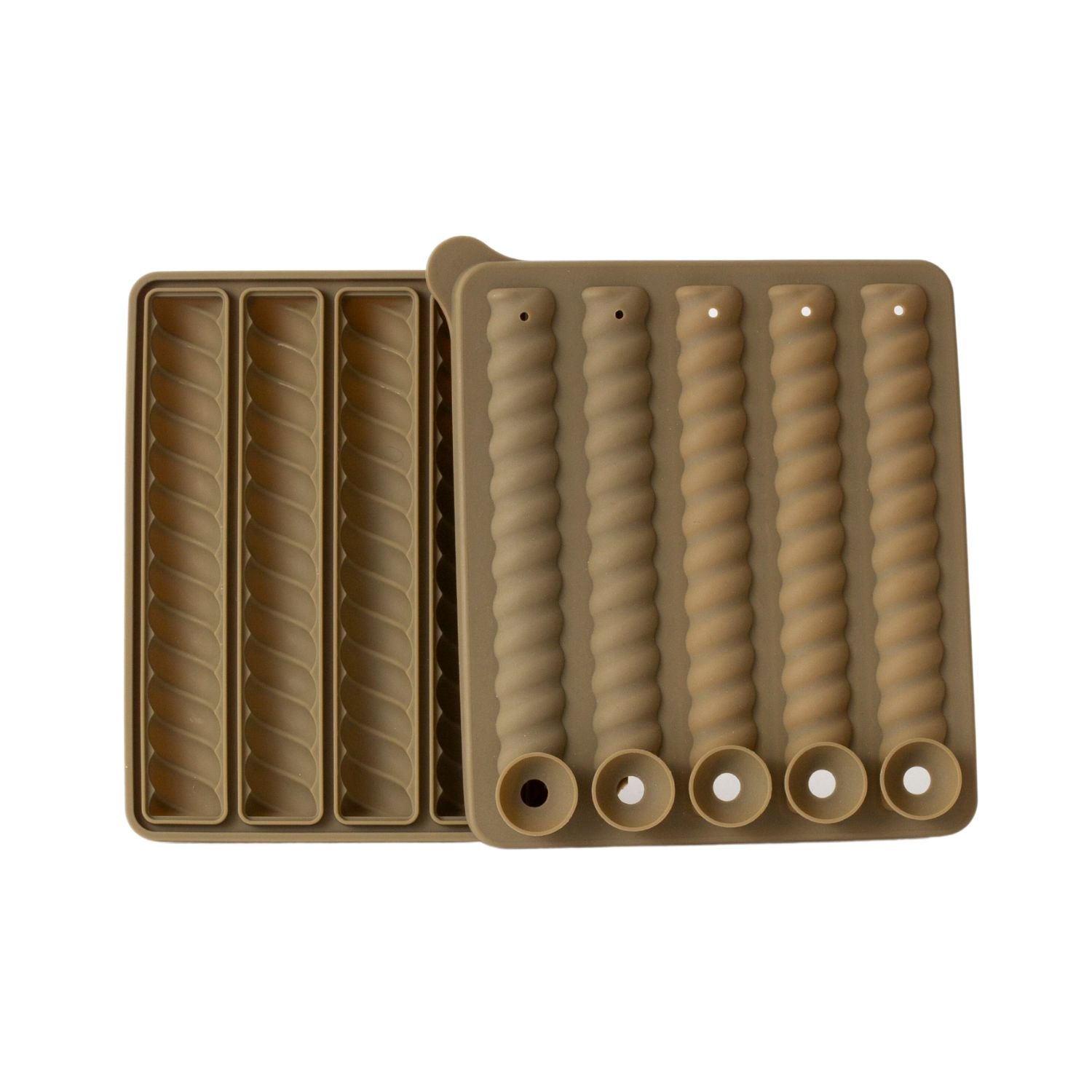 DESIGNSTUFF Spiral Twist Ice Cube Tray - Khaki Color Silicone Ice Mold for Cocktails, Whiskey & Cold Drinks - Perfect for Parties, Home Bars & Summer Refreshments