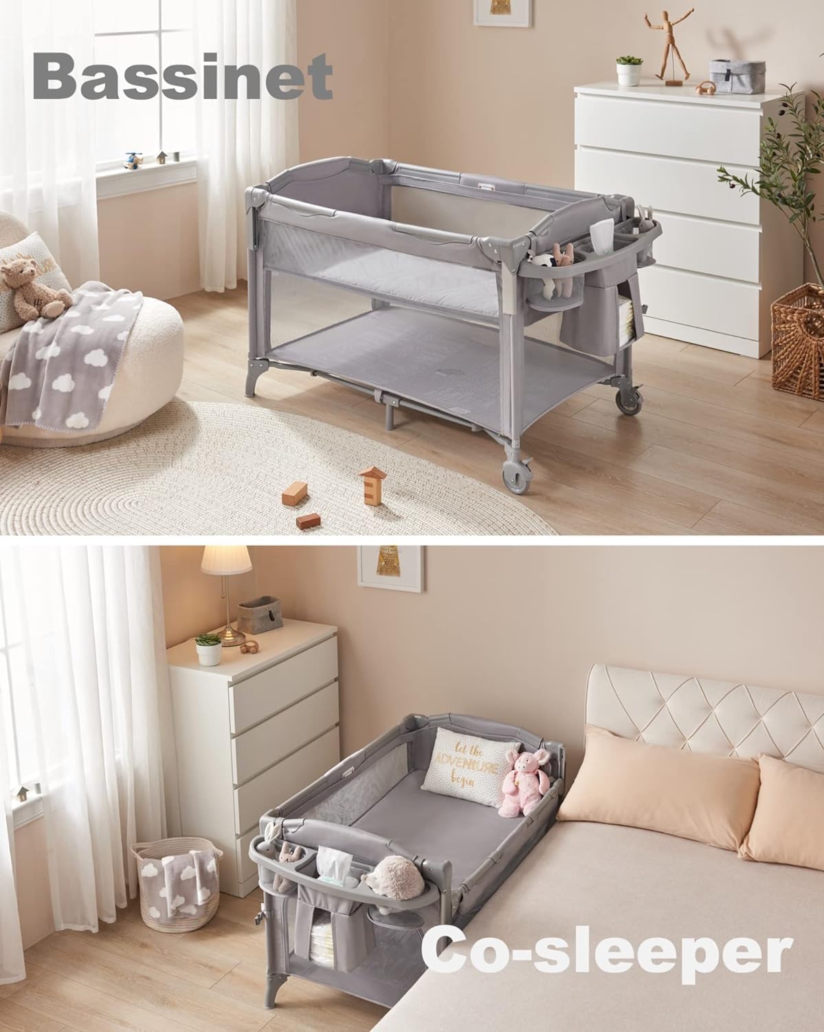 BEKA 4-in-1 Convertible Baby Bassinet & Bedside Sleeper - Multi-Functional Newborn Crib with Playard, Changing Table & Nightstand | Perfect for Nursery, Bedroom & Travel Use