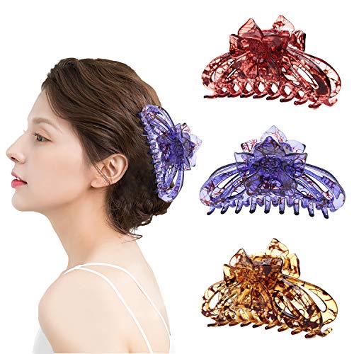 HANMEI Large Hair Claw Clips for Women - 3 Pack Strong Hold Banana Hair Clips for Thin & Thick Hair | Fashion Hair Accessories for Ponytail, Bun & Updo Hairstyles (Color A)