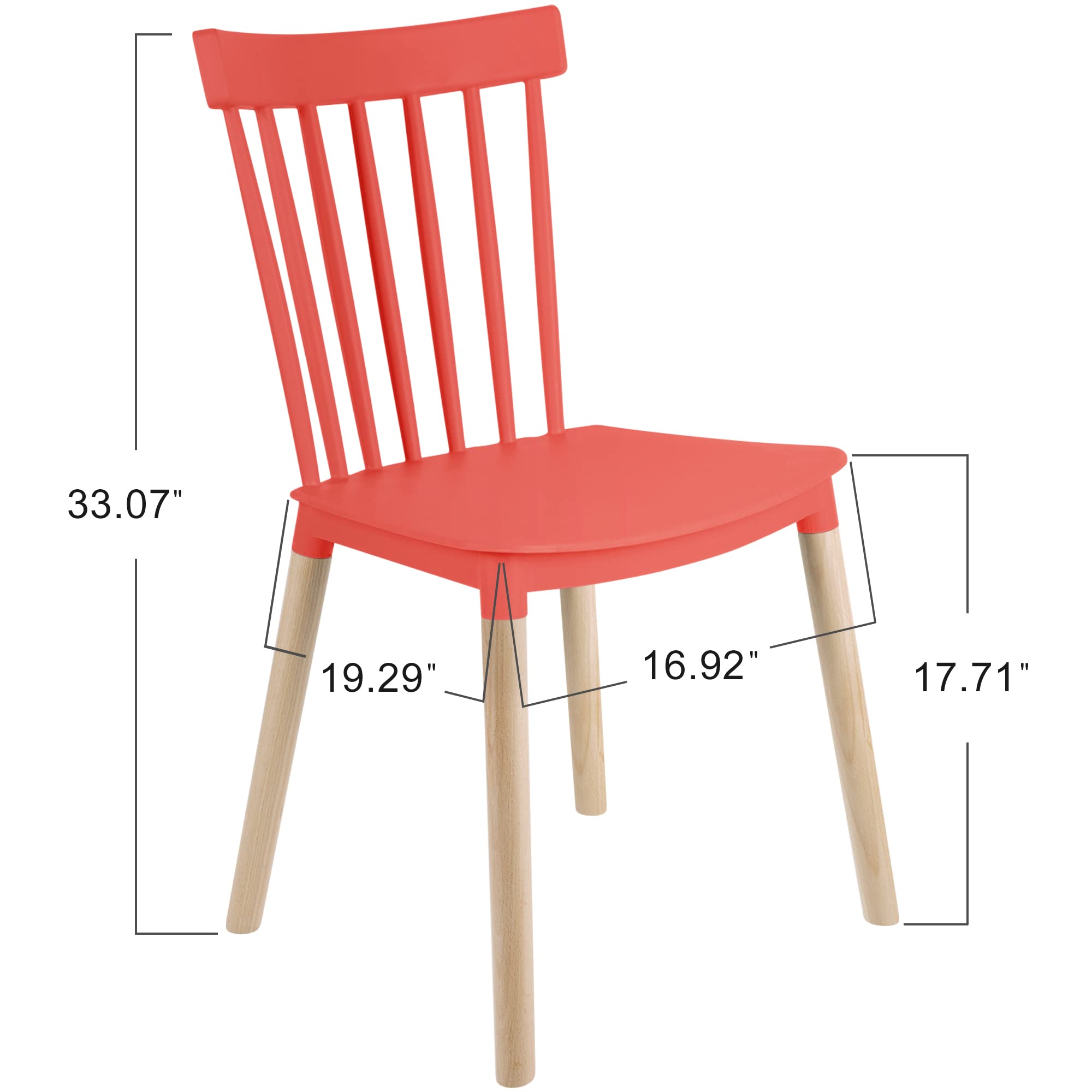 Modern Plastic Armless Dining Chairs with Wooden Legs - Set of 4 Contemporary Stackable Side Chairs for Kitchen, Dining Room, Restaurant, Cafe, Office & Home Decor - Perfect for Small Spaces, Breakfast Nooks and Waiting Areas