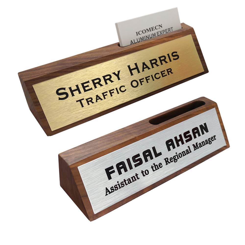 Custom Engraved Business Desk Name Plate with Card Holder - Personalized Office Nameplate for Professionals - 2
