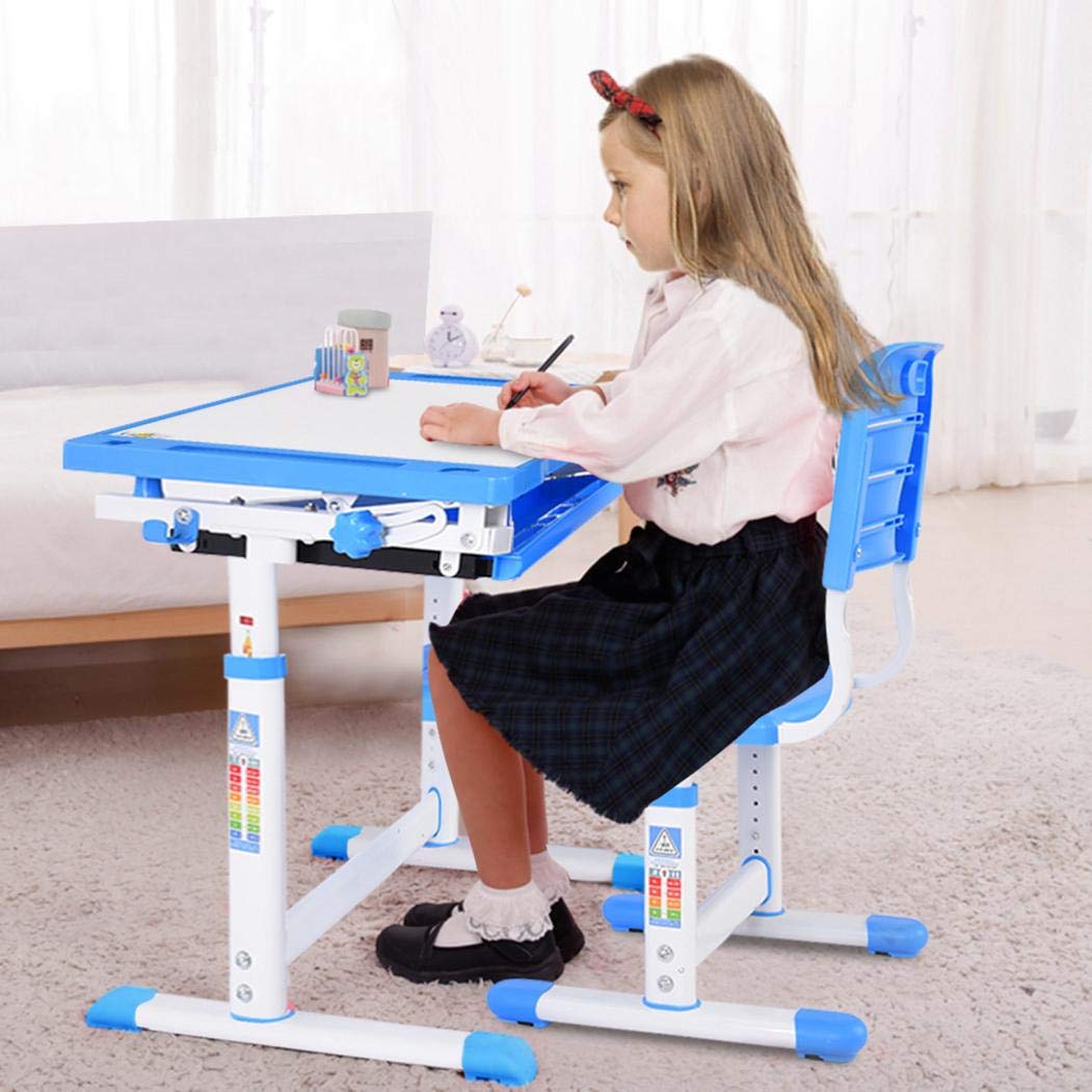Adjustable Study Desk and Chair Set with Pull-Out Drawer & Tiltable Desktop - Perfect for Home Office, Student Dorm Room, and Small Space Workstations