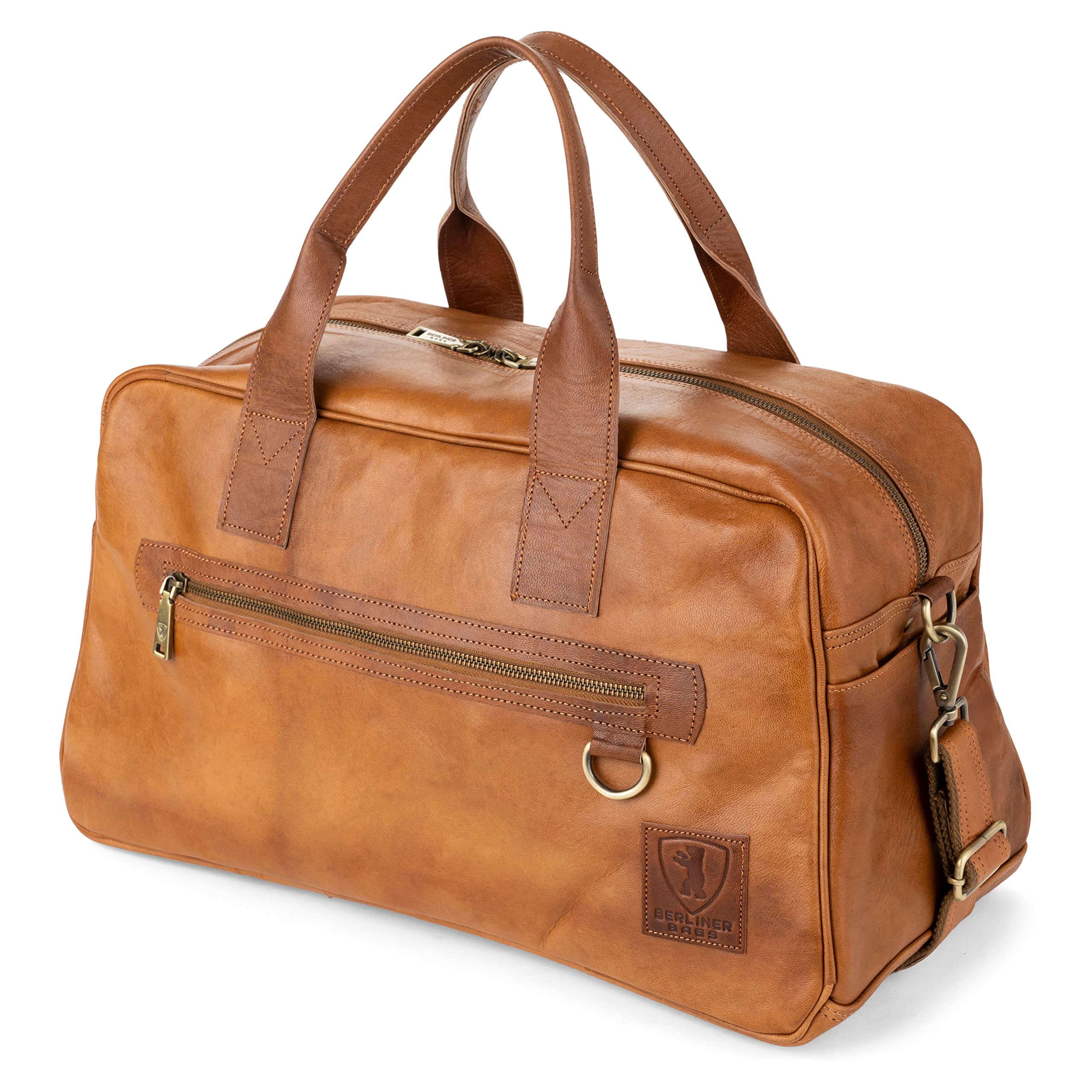 Vintage Leather Duffle Bag for Travel & Gym - Berliner Bags Austin Overnight Bag for Men & Women, Brown Medium | Perfect for Weekend Getaways, Business Trips & Sports Gear Storage