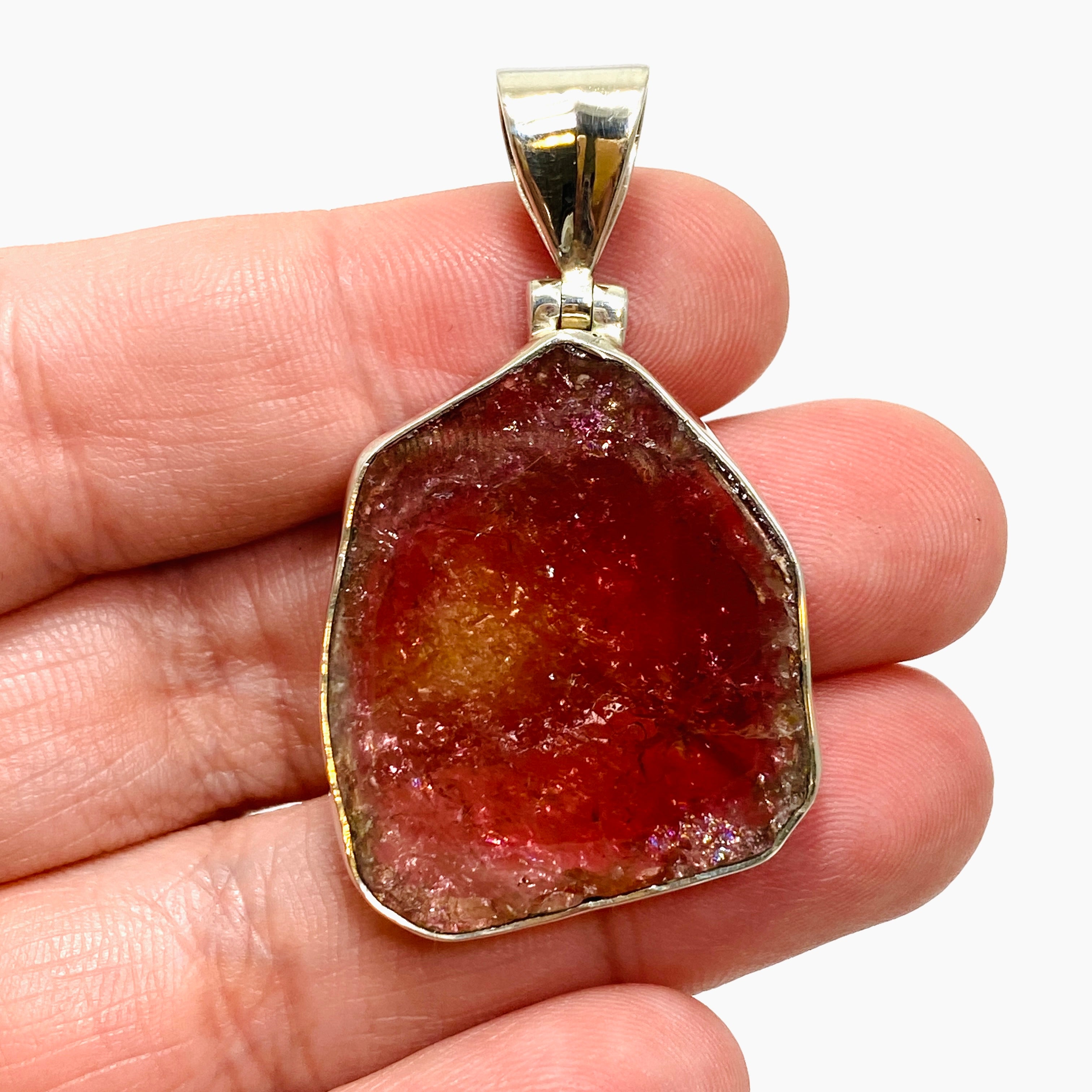 Natural Pink and Gold Tourmaline Gemstone Large Slice Pendant Necklace - GPJ02 for Women, Boho Jewelry, Gift for Her, Perfect for Parties and Special Occasions