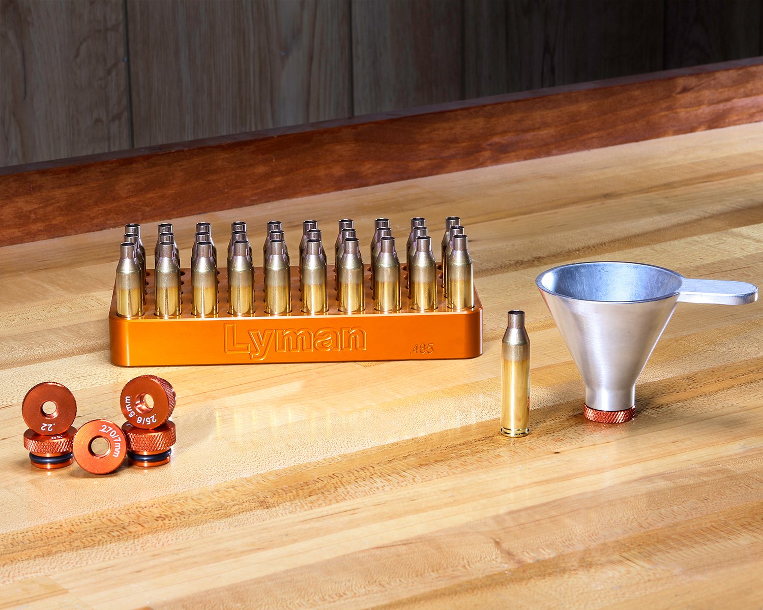 Lyman Brass Smith Pro Powder Funnel System - 5 Piece Reloading Kit with Orange Funnel for Ammo & Gun Powder | Perfect for Reloading Benches, Shooting Ranges & Hunting Accessories