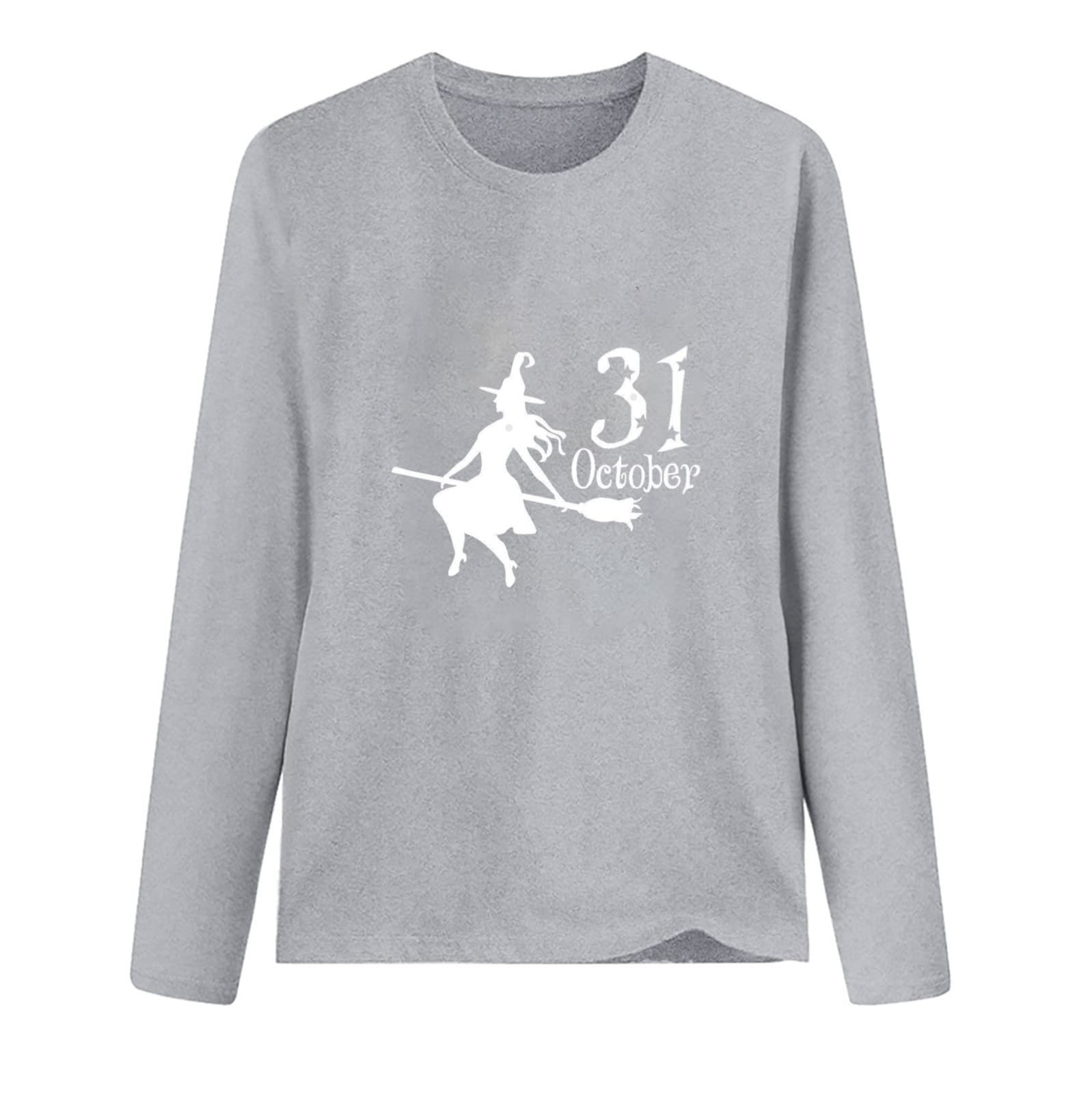 Sexy Halloween T-Shirts for Women - Cute Round Neck Long Sleeve Printed Halloween Shirts - Perfect for Halloween Parties, Costume Contests & Spooky Season Outfits