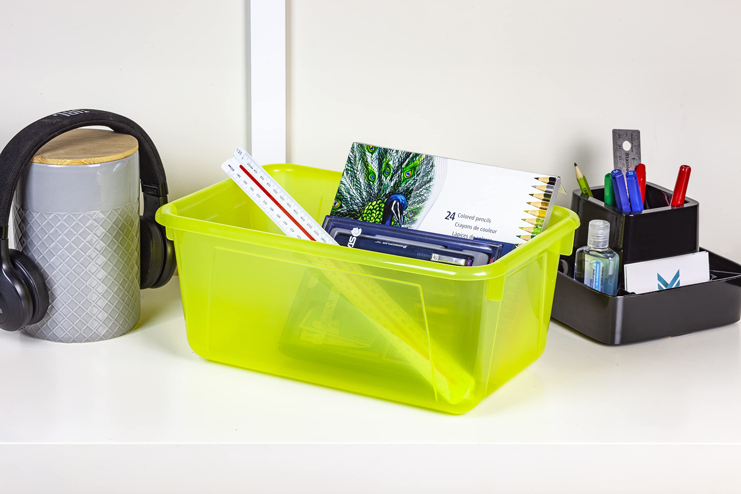 Storex Small Plastic Storage Bins 12.2 x 7.8 x 5.1 Inches - 5-Pack Colorful Cubby Organizer Bins in Candy Yellow (62476U05C) - Perfect for Classroom, Office, Kids Room & Home Organization