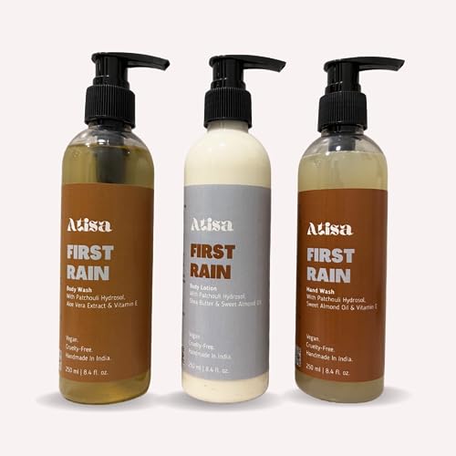 Atisa First Rain Body Wash, Body Lotion & Hand Wash Gift Set (3-Piece) - Hydrating Skincare Trio for Shower, Bath & Daily Hand Care