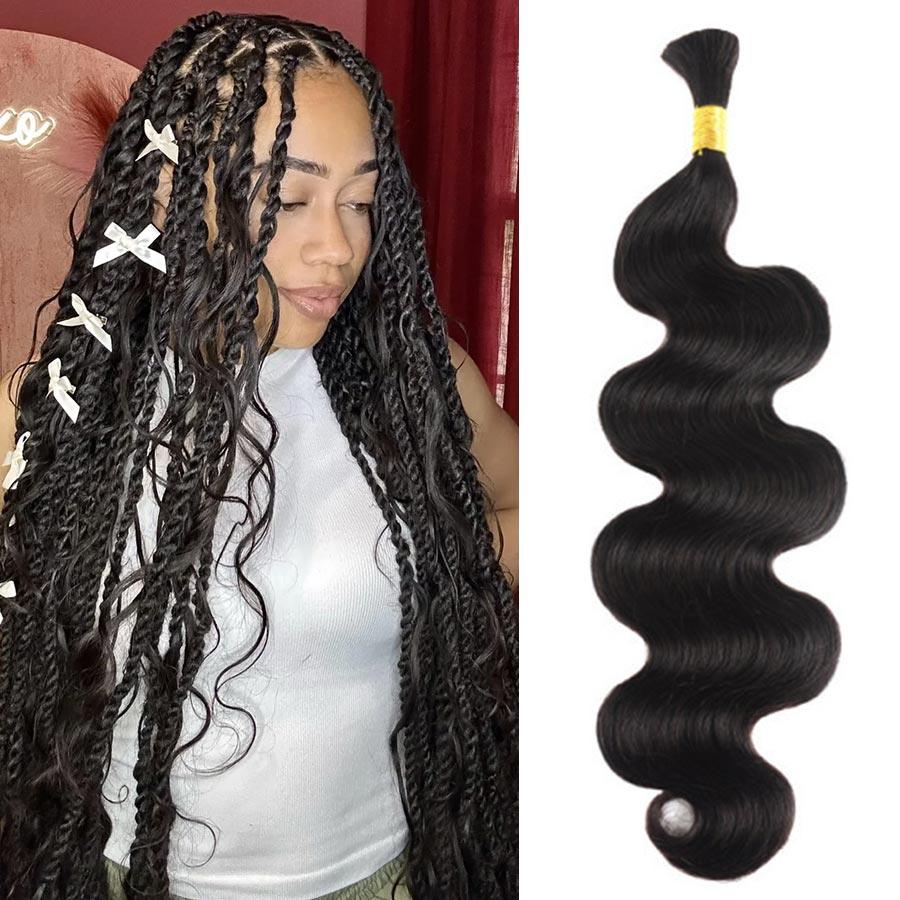 WOWANGEL 100% Human Hair Extensions for Boho Braids - Natural Black Body Wave 100g Hair Weft for Women | Perfect for Protective Styles, Weddings & Everyday Wear