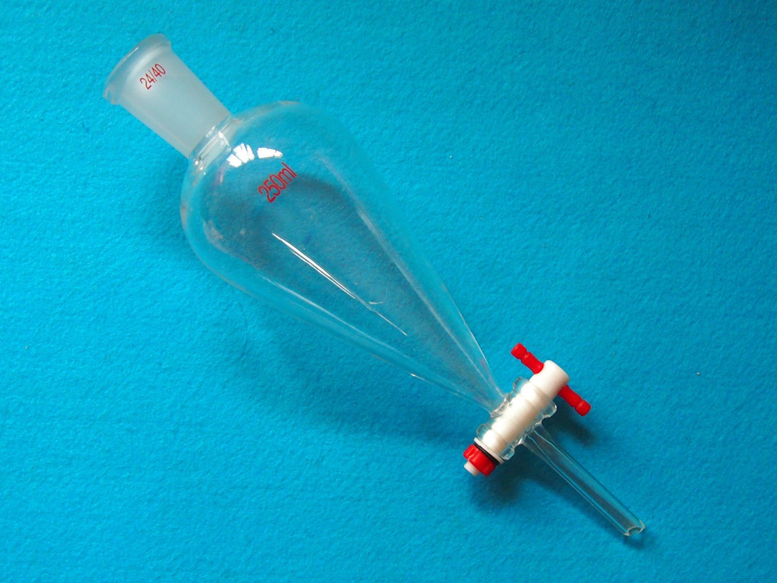 250ml 24/40 Glass Pear-Shaped Separatory Funnel with PTFE Stopcock & Straight Drop Tube - Ideal for Chemical Extraction, Lab Distillation & Essential Oil Separation