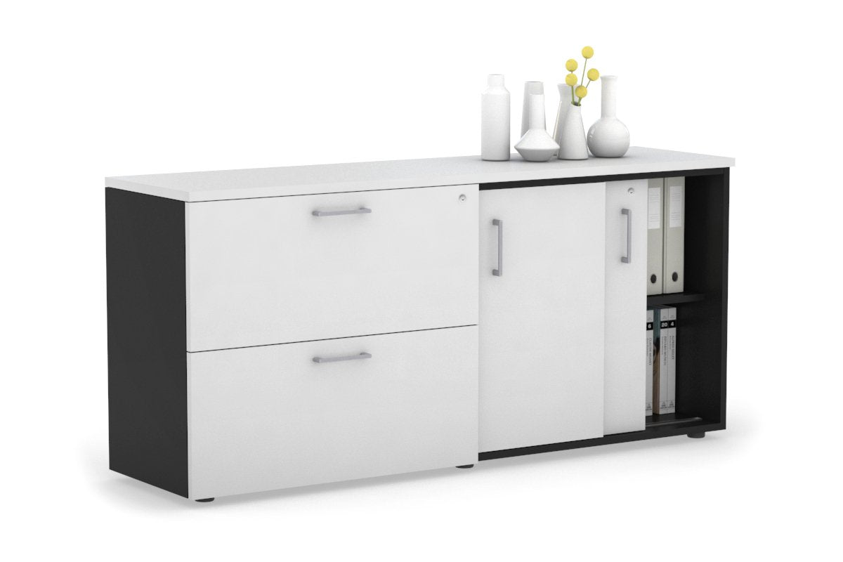 2-Door Sliding Credenza with 2-Drawer Lateral File Cabinet - Modern Office Storage Solution for Home & Business Workspaces