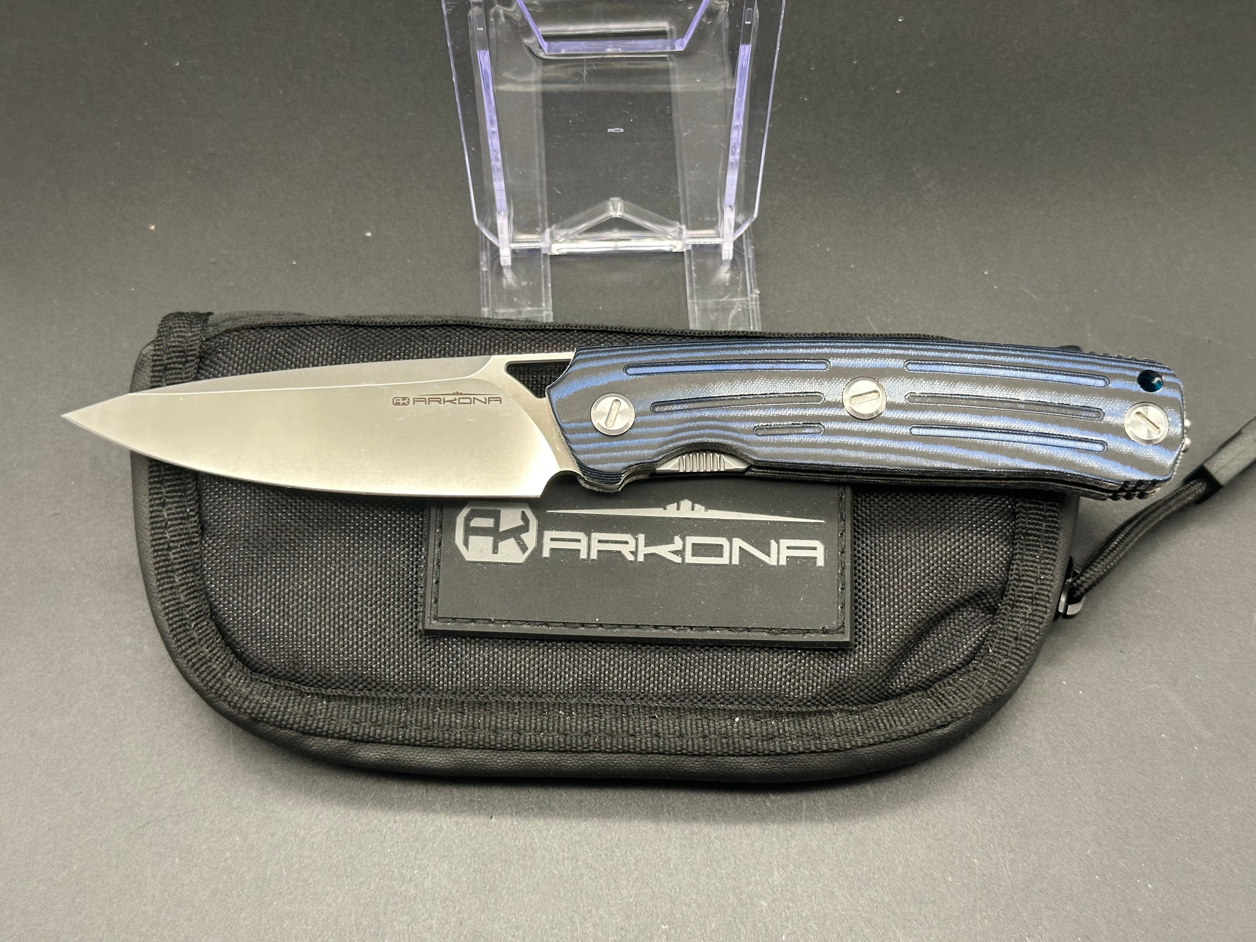 Arkona Nettle F Folding Knife with K110 Steel Blade & Blue/Black Micarta Handle - Outdoor Camping, Hunting, and EDC Pocket Knife