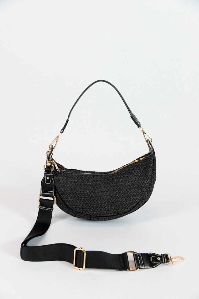Kelly Black Raffia Crossbody Purse - Handmade Woven Straw Shoulder Bag for Women | Perfect for Beach Vacations, Summer Outings & Casual Everyday Use
